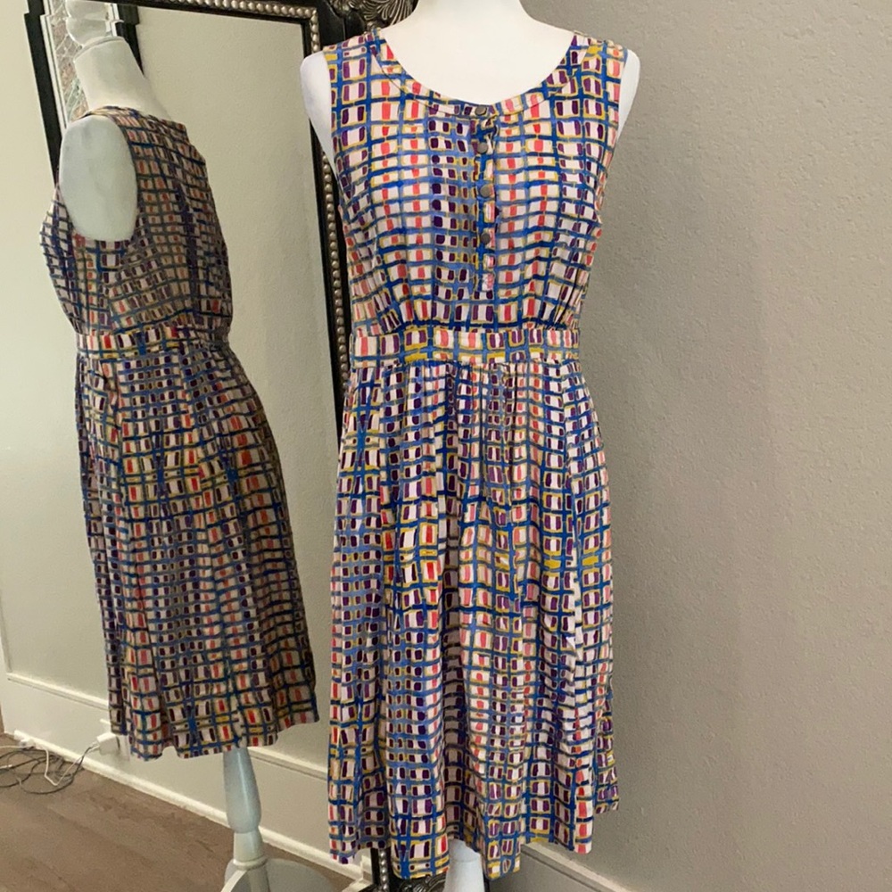Anthropologie Tracy Reese Modern Print Midi Dress Size 6 Small Medium Pink Blue